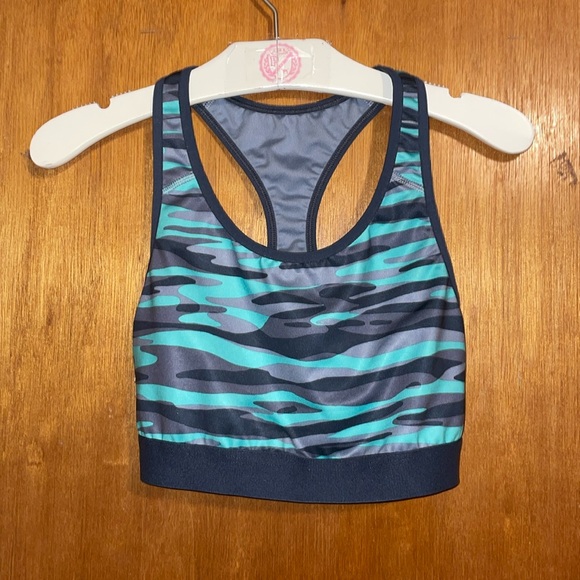 •OLD NAVY•TURQUOISE & GRAY CAMO "GO DRY," MEDIUM SUPPORT SPORTS BRA SIZE MEDIUM - Picture 5 of 8